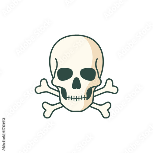 Illustration of detailed two crossbones behind fierce skull head