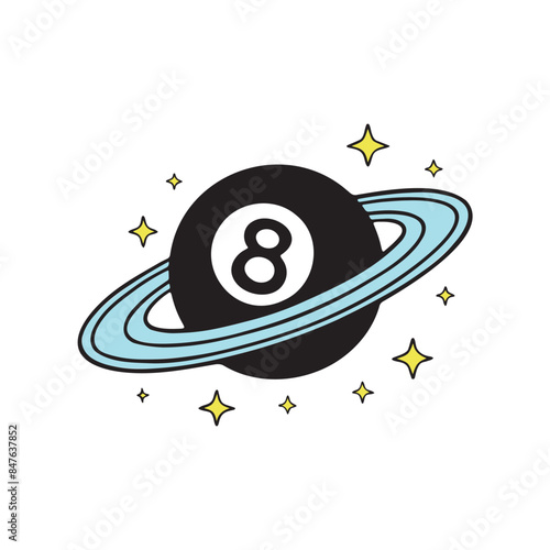 Illustration of pool ball number 8 with saturn ring