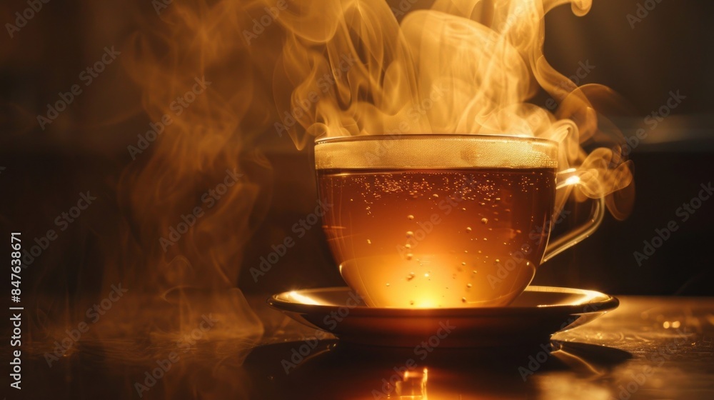 A Cup of freshly brewed black tea, darker background. A Cup of freshly brewed black tea, darker background.