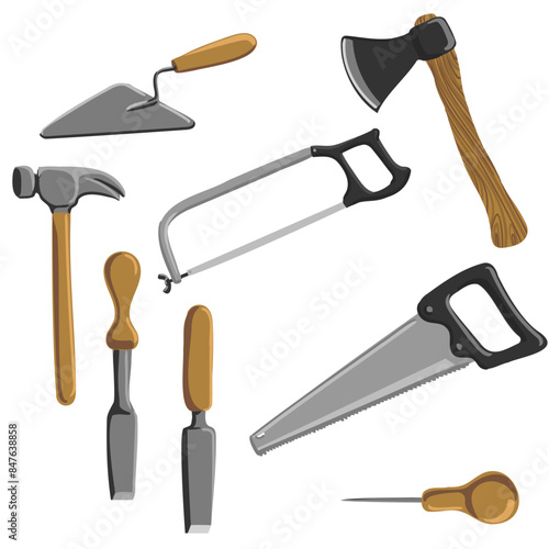 vector drawing tools isolated at white background, hand drawn illustration