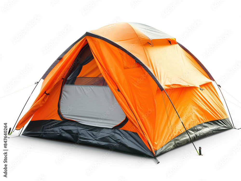 Colorful camping tent on a white background. Created with Generative AI technology. Colorful camping tent on a white background. Created with Generative AI technology.