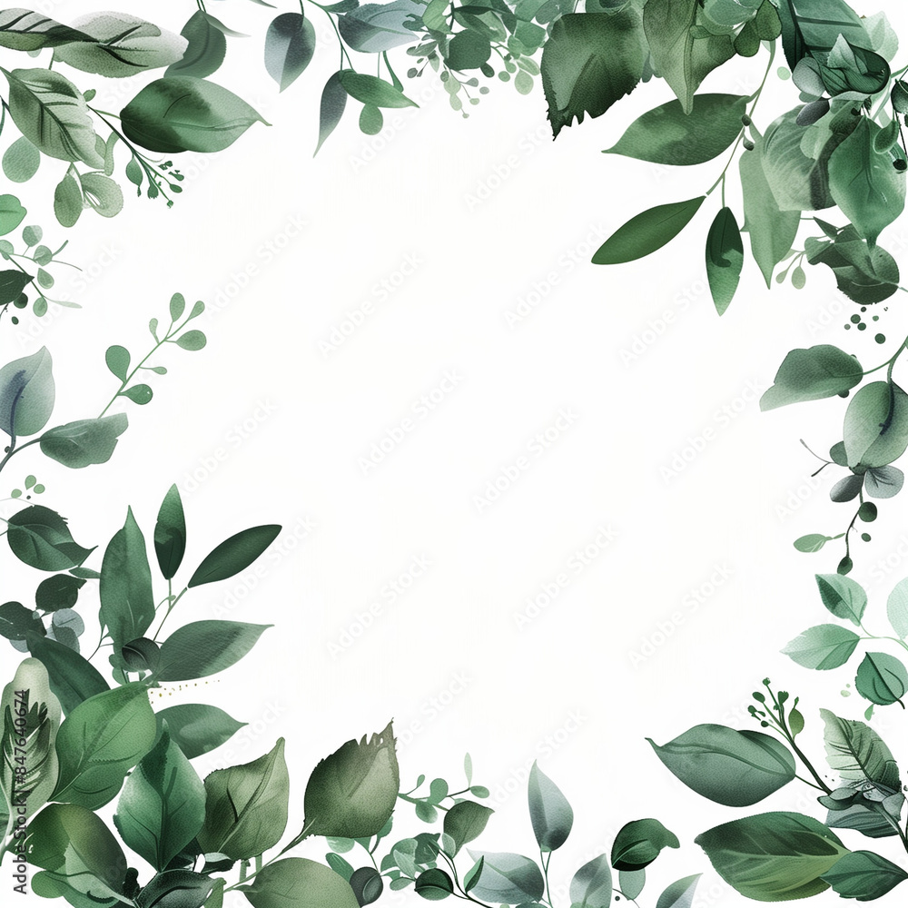 Create an elegant border design for an invitation card of dark green foliage. The background should be white. The overall feel should be one of timeless romance and sophisticated charm Create an elegant border design for an invitation card of dark green foliage. The background should be white. The overall feel should be one of timeless romance and sophisticated charm