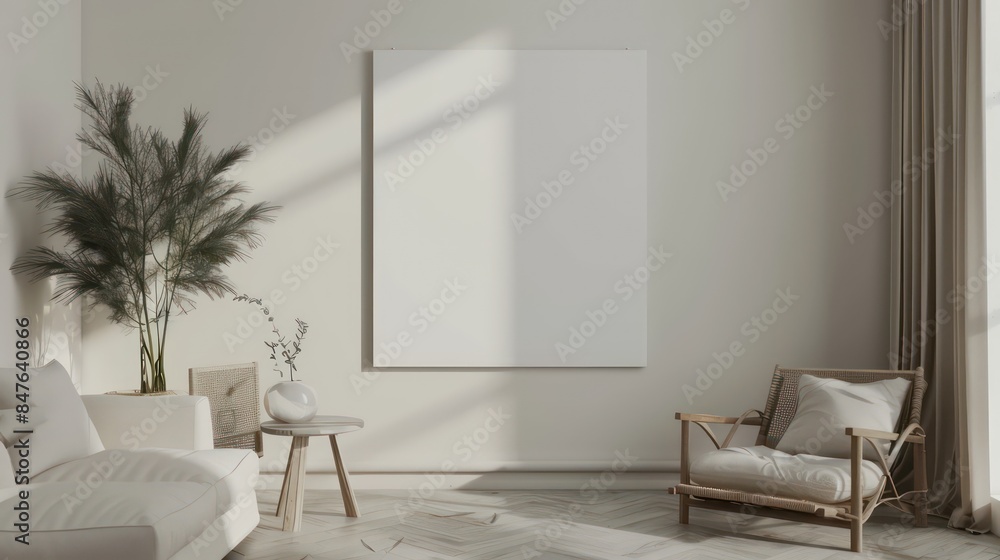 Minimalistic modern interior with a clean empty wall, perfect mockup for art or paintings, bright and elegant interior design Minimalistic modern interior with a clean empty wall, perfect mockup for art or paintings, bright and elegant interior design