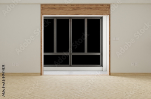 Window  white room  wood floor There was a large window looking out. Windows can take pictures of scenery  decorative pictures to create a bright and pleasant atmosphere for the room..