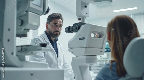optometrist examines patient