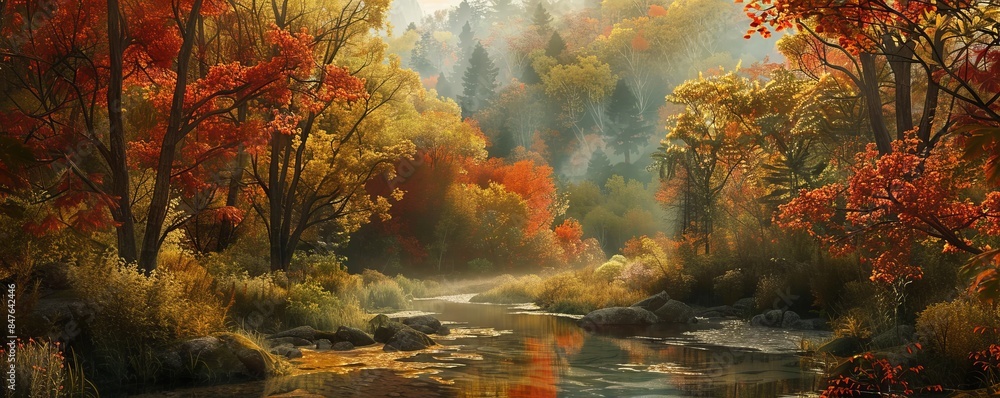 Fall foliage art exhibition with autumn themes, artists and creative displays, 4K hyperrealistic photo. Fall foliage art exhibition with autumn themes, artists and creative displays, 4K hyperrealistic photo.