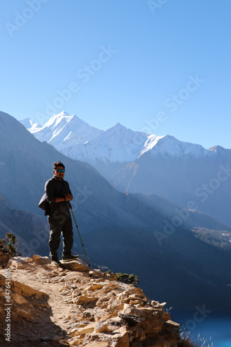 Hiker Enjoying View of a Mountains
