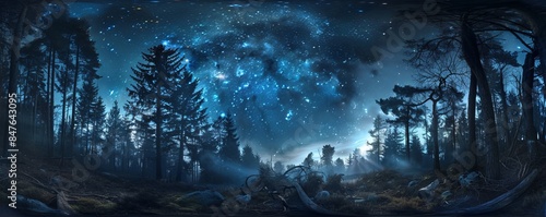 Enchanted forest under a starry sky, 4K hyperrealistic photo photo