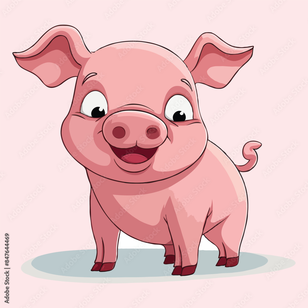 Naklejka premium Cute 2D cartoon happy pig Vector Illustration