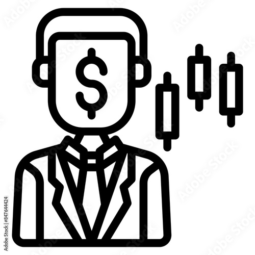 stock market trader outline icon and illustration