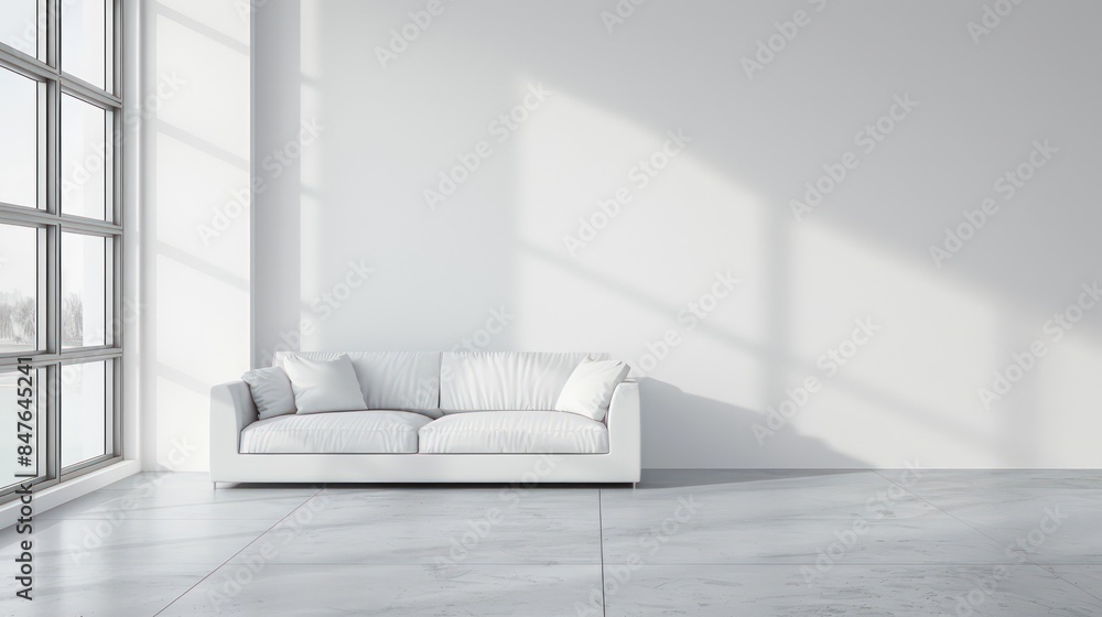 Modern Minimalist Interior with Pristine Empty Wall, Ideal Mockup for Art or Paintings, Bright and Elegant Design. Modern Minimalist Interior with Pristine Empty Wall, Ideal Mockup for Art or Paintings, Bright and Elegant Design.