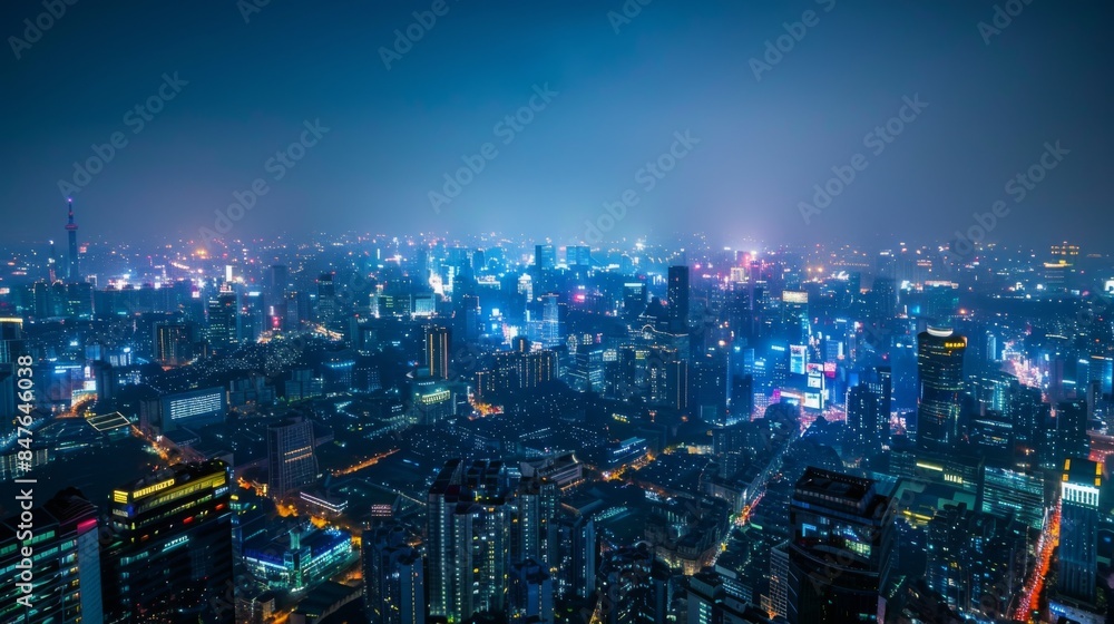 Obraz premium Night city top view. Illustration generated by ai