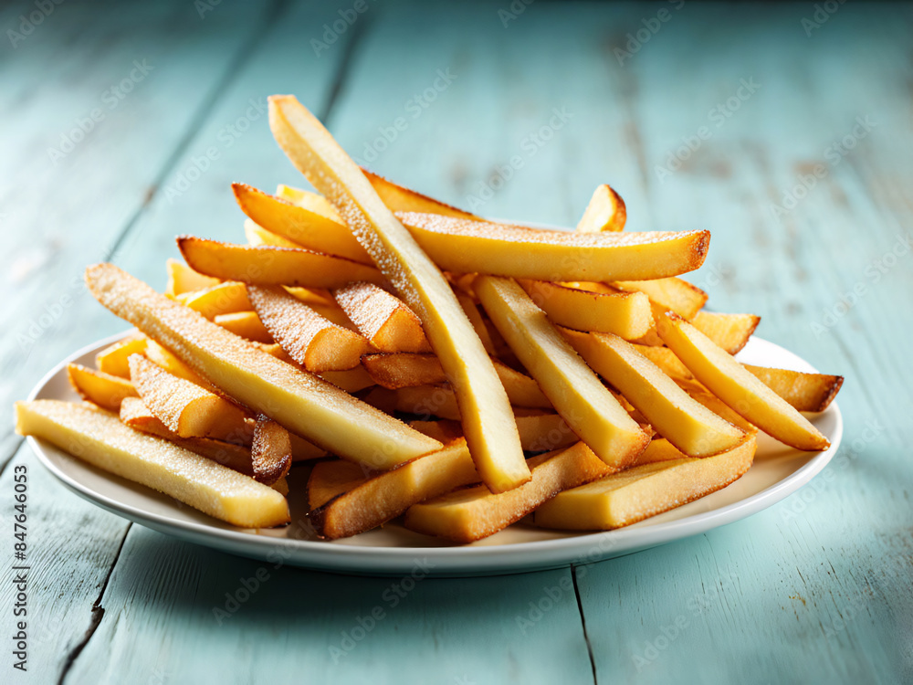 Delicious, mouth-watering French fries on a plate Delicious, mouth-watering French fries on a plate