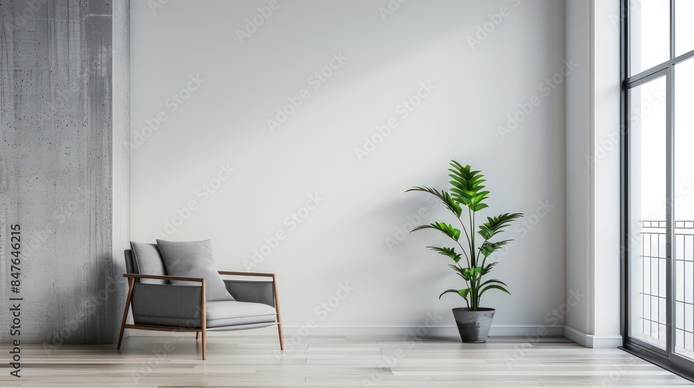 Modern, Clean Interior with a Blank Wall, Ideal for Art or Painting Mockups, Bright and Minimalistic Design.