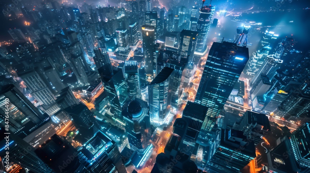 Night city top view. Illustration generated by ai Night city top view. Illustration generated by ai