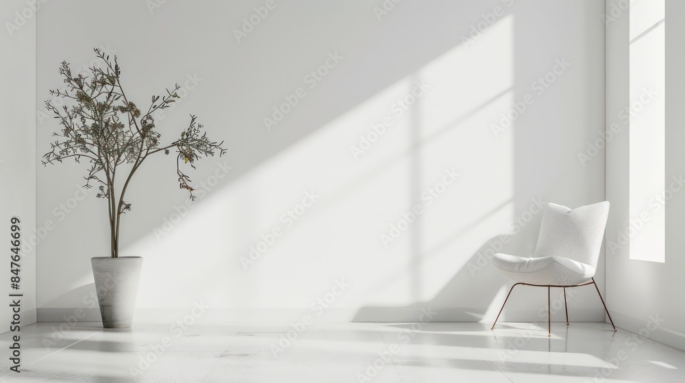 Minimalistic Modern Interior with Clean Empty Wall, Perfect Mockup for Art or Paintings, Bright and Elegant Interior Design. Minimalistic Modern Interior with Clean Empty Wall, Perfect Mockup for Art or Paintings, Bright and Elegant Interior Design.