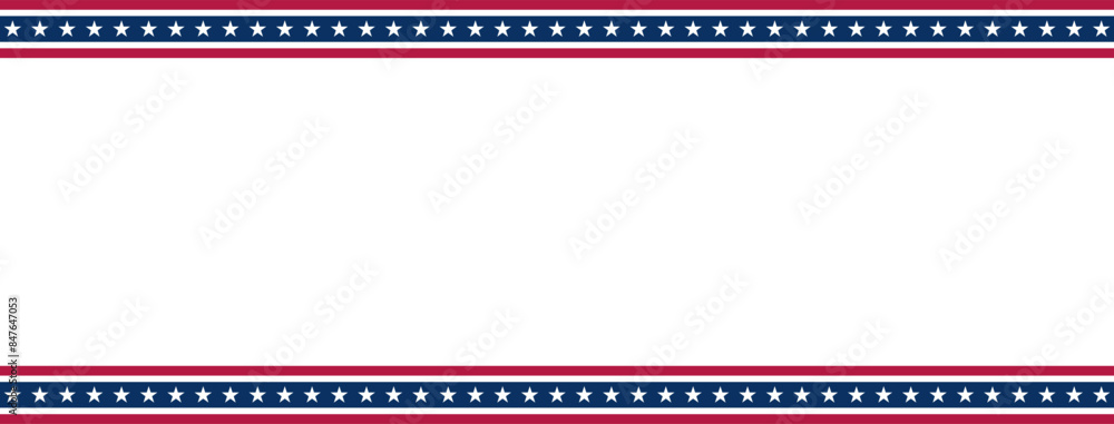 Red and blue stripped line border with stars on blank background template. America 4th of July Memorial or Independence day theme wallpaper.