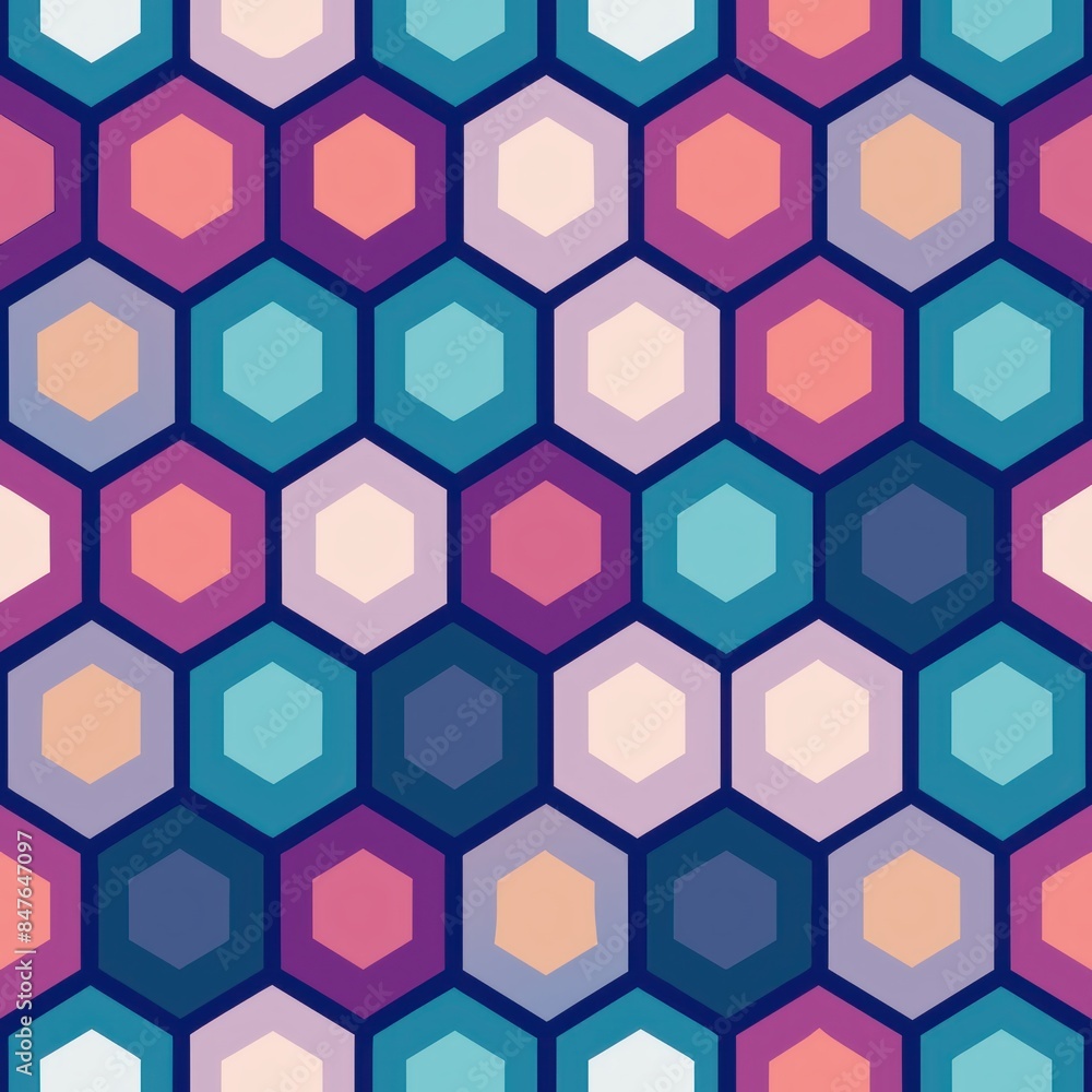 Seamless pattern of overlapping hexagons with gradient fills and subtle shadows, Generative AI Seamless pattern of overlapping hexagons with gradient fills and subtle shadows, Generative AI