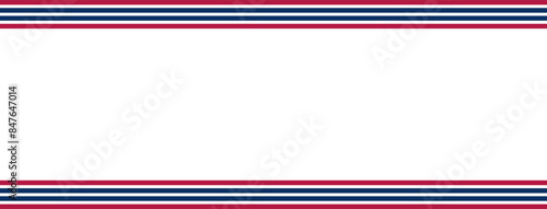 Red and blue stripped line border on white background template. America 4th of July Memorial or Independence day theme wallpaper. 
