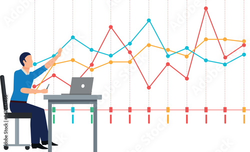 The boy is pointing at the spline chart.