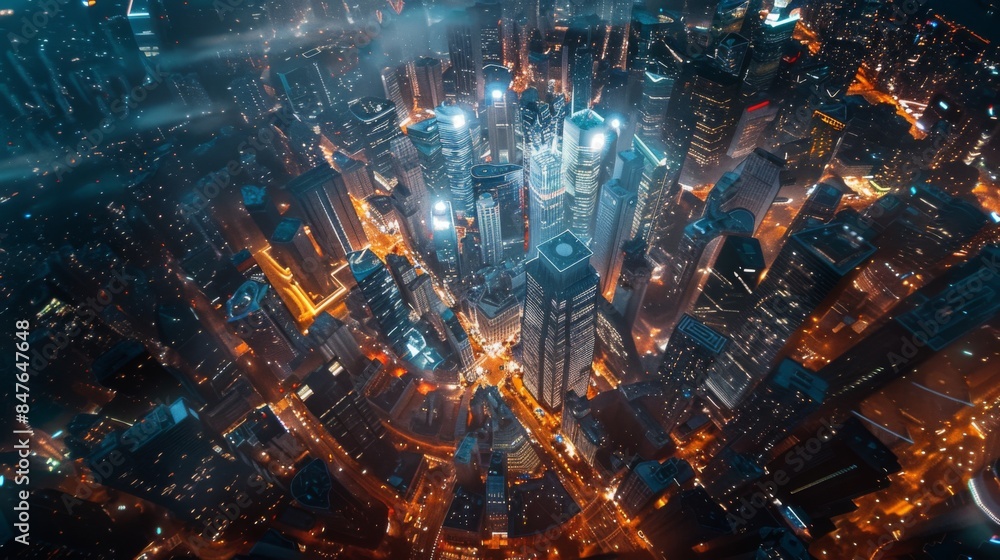 Night city top view. Illustration generated by ai Night city top view. Illustration generated by ai