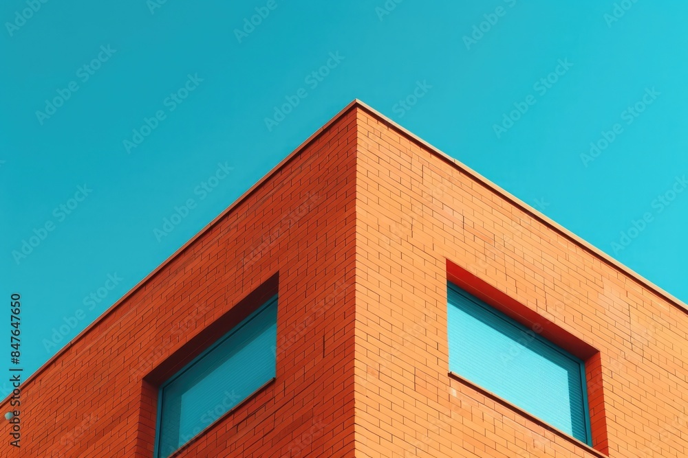 red brick building on blue sky background red brick building on blue sky background