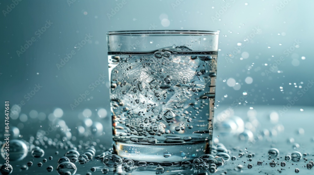 Glass water with bubbles in dark sky-blue & light gray, distorted perspectives. AI generative Glass water with bubbles in dark sky-blue & light gray, distorted perspectives. AI generative