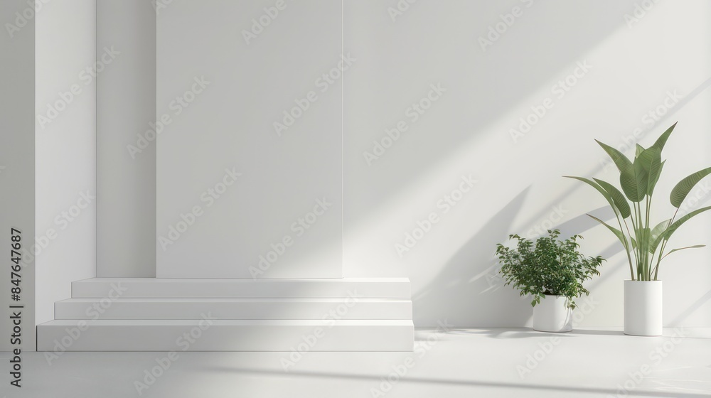 Minimalistic Modern Interior with Clean Empty Wall, Perfect Mockup for Art or Paintings, Bright and Elegant Interior Design. Minimalistic Modern Interior with Clean Empty Wall, Perfect Mockup for Art or Paintings, Bright and Elegant Interior Design.