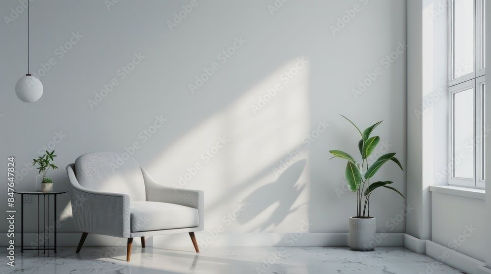 Clean and Modern Interior with Empty Wall, Mockup for Art or Paintings, Blank Wall Mockup, Bright and Minimalistic Interior Design. Clean and Modern Interior with Empty Wall, Mockup for Art or Paintings, Blank Wall Mockup, Bright and Minimalistic Interior Design.