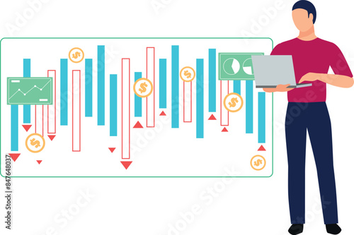 The boy is working on laptop.