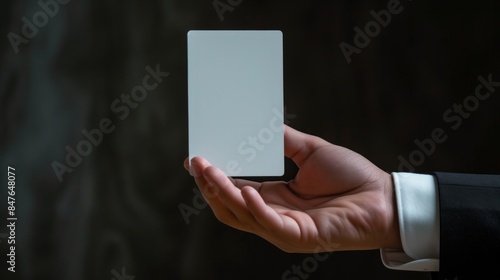 Single male hand holding card up isolated. AI generative