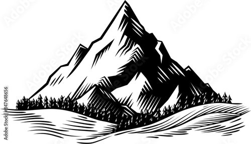 A mountains range woodcut vintage engraved style illustration drawing design concept