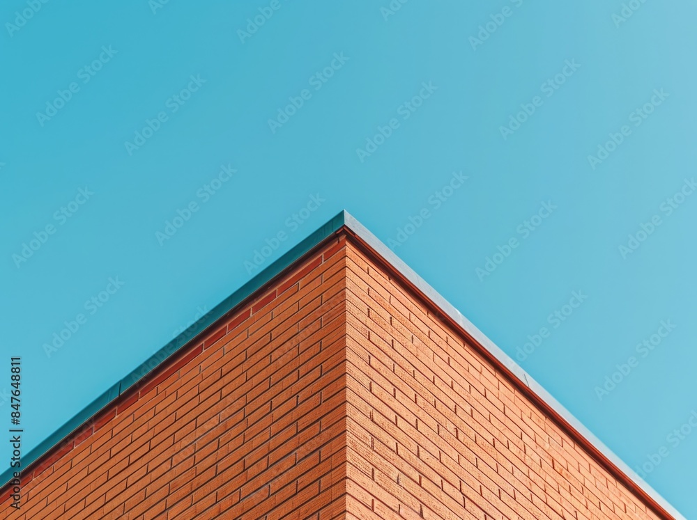 Red brick building on blue sky background, business center Red brick building on blue sky background, business center