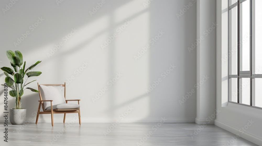 Clean and Modern Interior with Empty Wall, Mockup for Art or Paintings, Blank Wall Mockup, Bright and Minimalistic Interior Design. Clean and Modern Interior with Empty Wall, Mockup for Art or Paintings, Blank Wall Mockup, Bright and Minimalistic Interior Design.