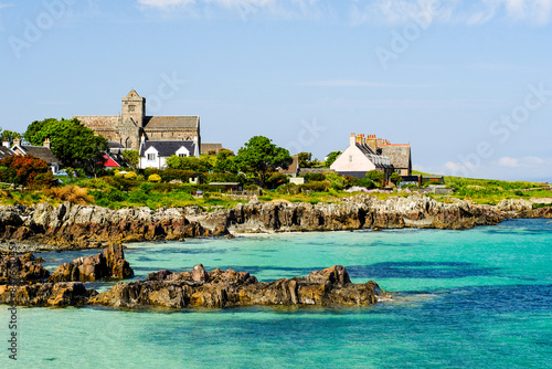 seaside church and buildings on the isle of iona