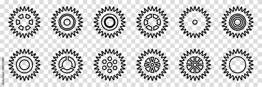 Simple Gear wheel collection. Cogwheel. Gears icon outline set. Setting gears icon. Machine gear icon vector set. Gear icons. Different style icons set. Vector illustration on a transparent background Simple Gear wheel collection. Cogwheel. Gears icon outline set. Setting gears icon. Machine gear icon vector set. Gear icons. Different style icons set. Vector illustration on a transparent background