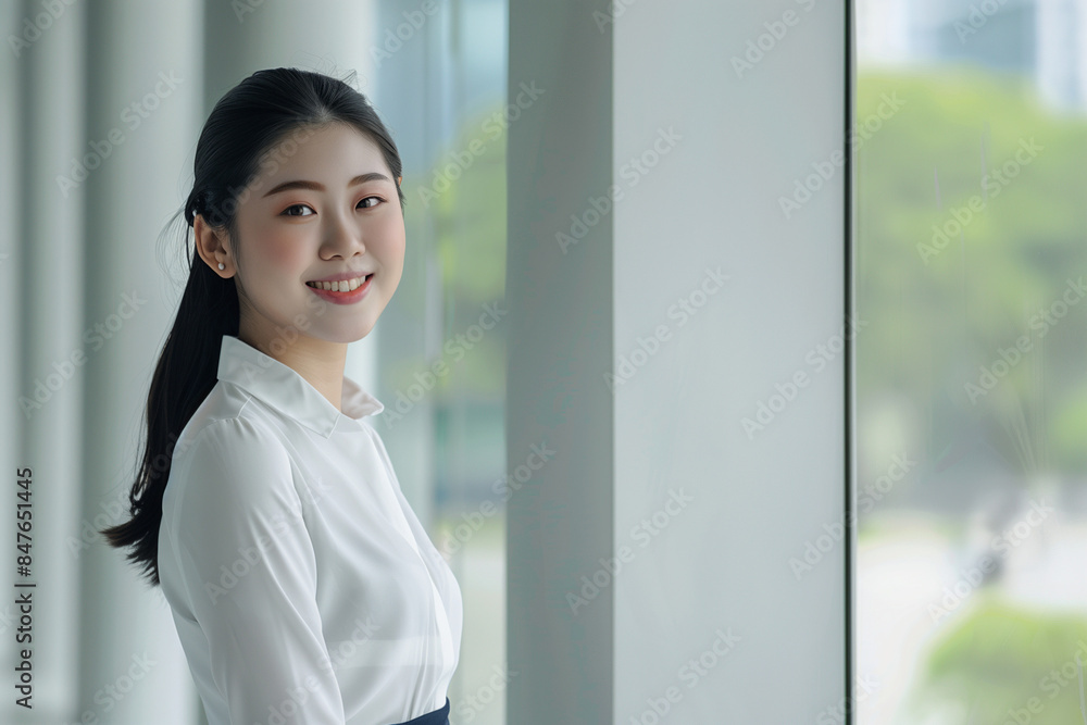 Smiling Asian Office Lady in Office Building Background Smiling Asian Office Lady in Office Building Background