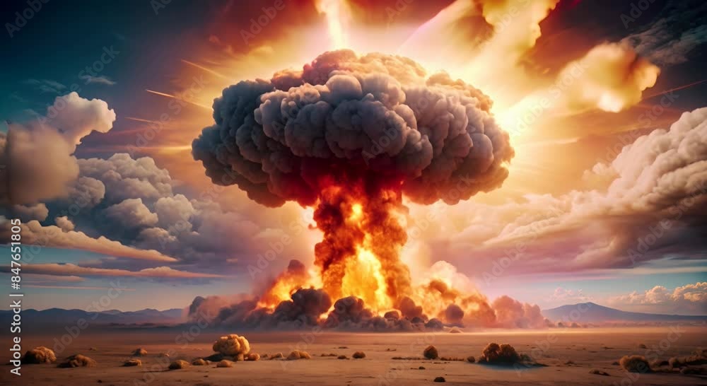 Nuclear bomb is exploding violently smoke exploded into a mushroom ...