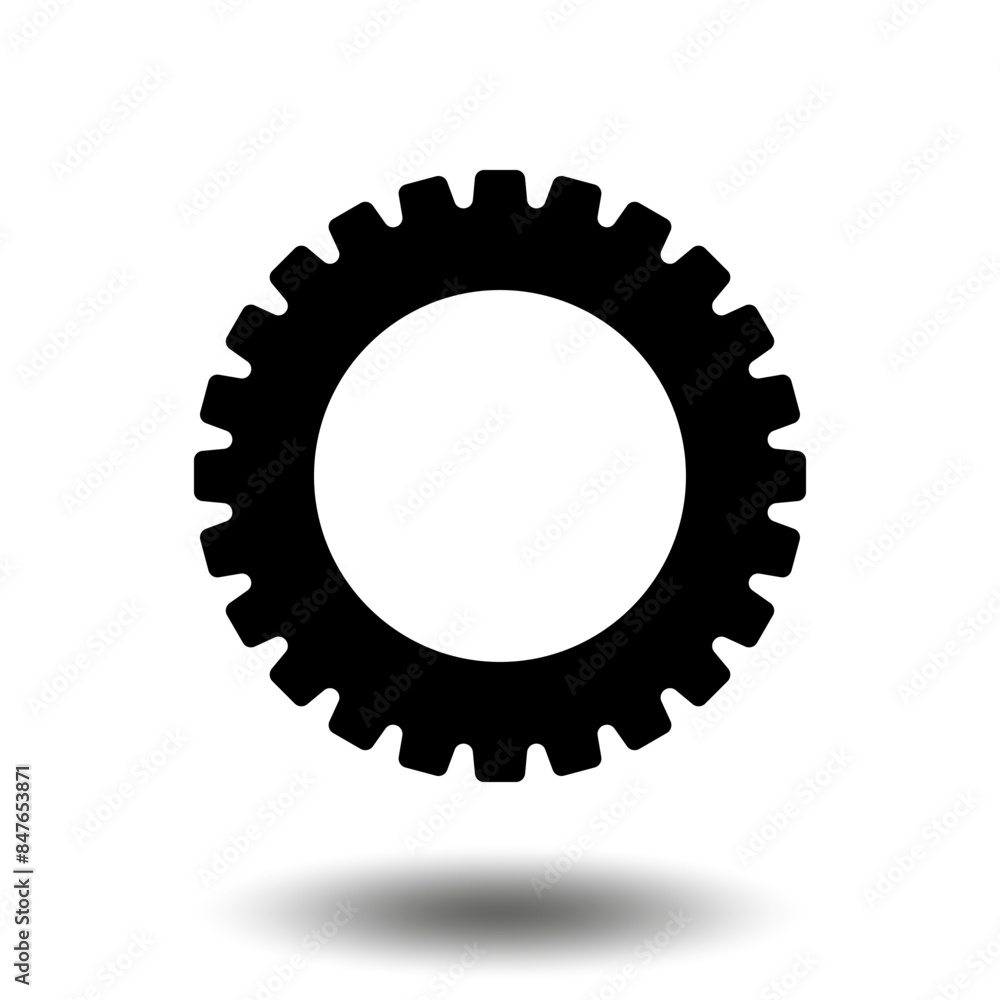 Black gear icon. Machine sprocket gear icon. Flat design. Vector cogwheel sign symbol on a white background. Black gear icon. Machine sprocket gear icon. Flat design. Vector cogwheel sign symbol on a white background.