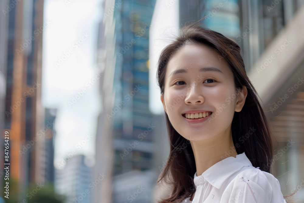 Smiling Asian Office Lady in Office Building Background Smiling Asian Office Lady in Office Building Background