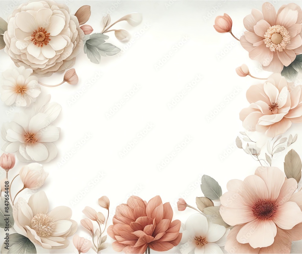 An image with a soft, light watercolor background, featuring different blush flowers framing the edges An image with a soft, light watercolor background, featuring different blush flowers framing the edges