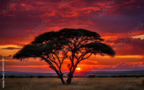Sunset over the Masai Mara, Kenya