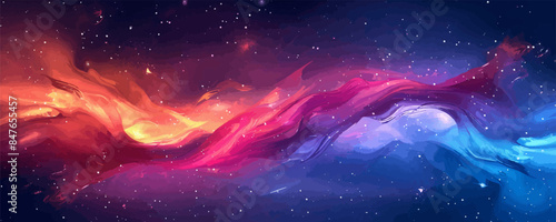 Cosmic nebula with colorful swirling gases Vector flat minimalistic isolated illustration