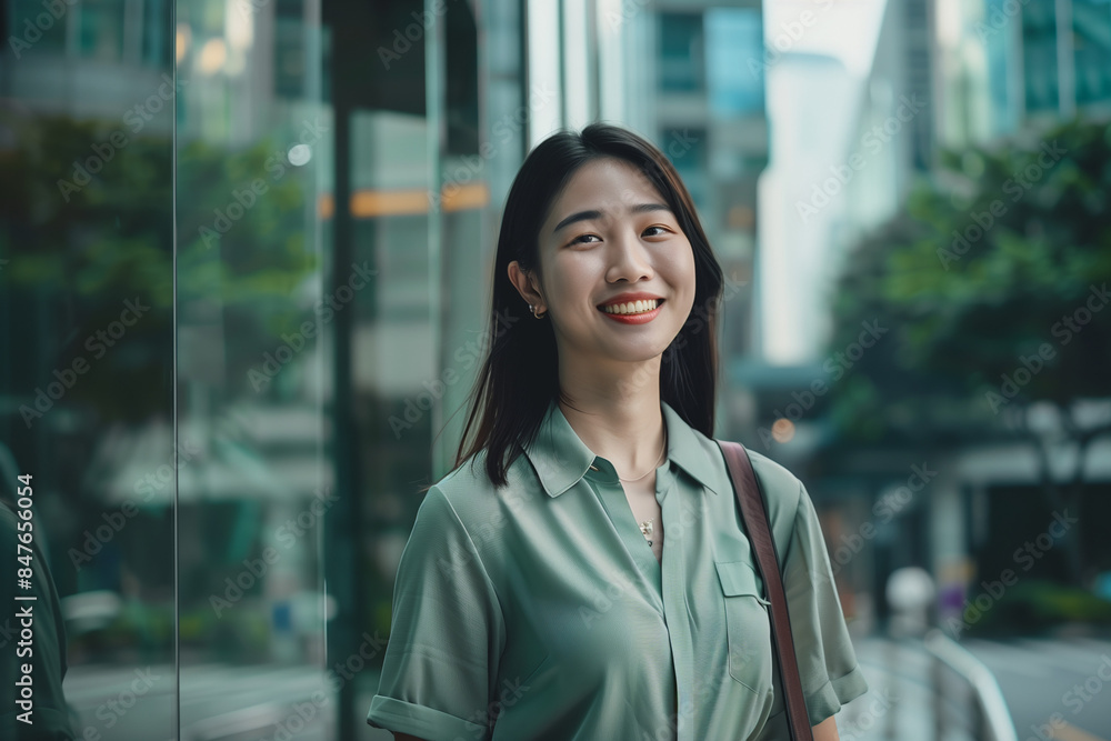 Smiling Asian Office Lady in Office Building Background Smiling Asian Office Lady in Office Building Background