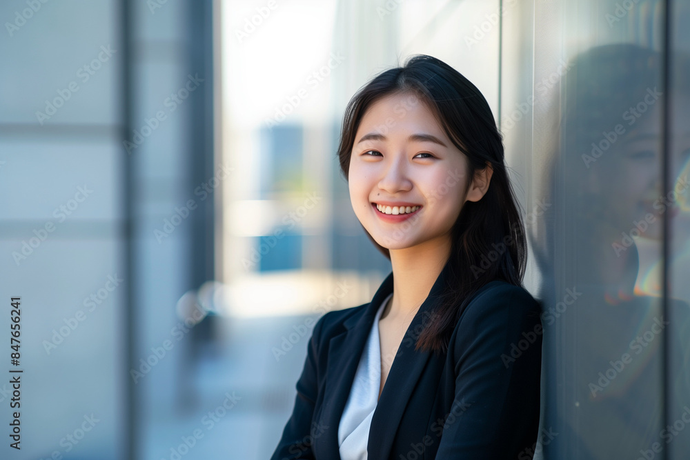 Smiling Asian Office Lady in Office Building Background Smiling Asian Office Lady in Office Building Background
