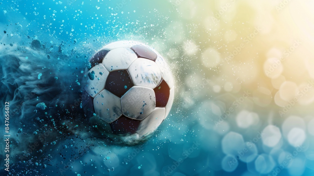 Fototapeta premium Soccer football banner background with ball. Illustration generated by ai.