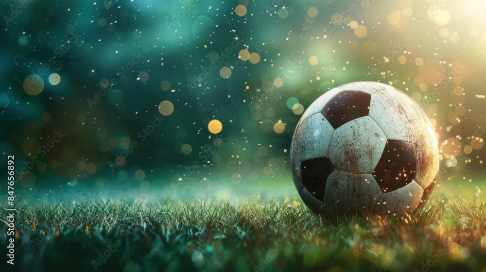 Fototapeta premium Soccer football banner background with ball. Illustration generated by ai.