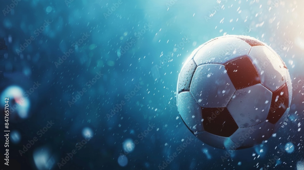 Naklejka premium Soccer football banner background with ball. Illustration generated by ai.