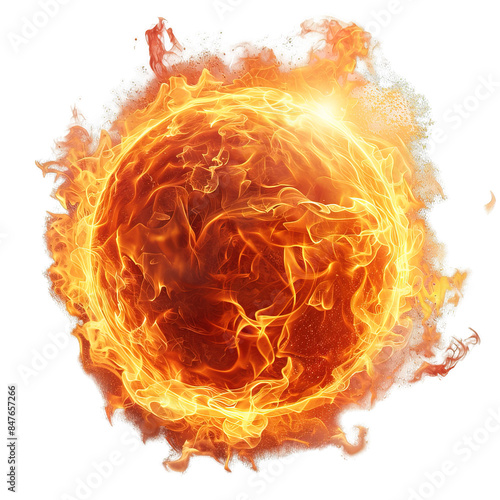 round fire ball png ,round sun isolated on transparent background ,generative ai	