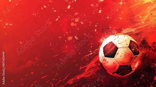 Soccer football banner background with ball. Illustration generated by ai.